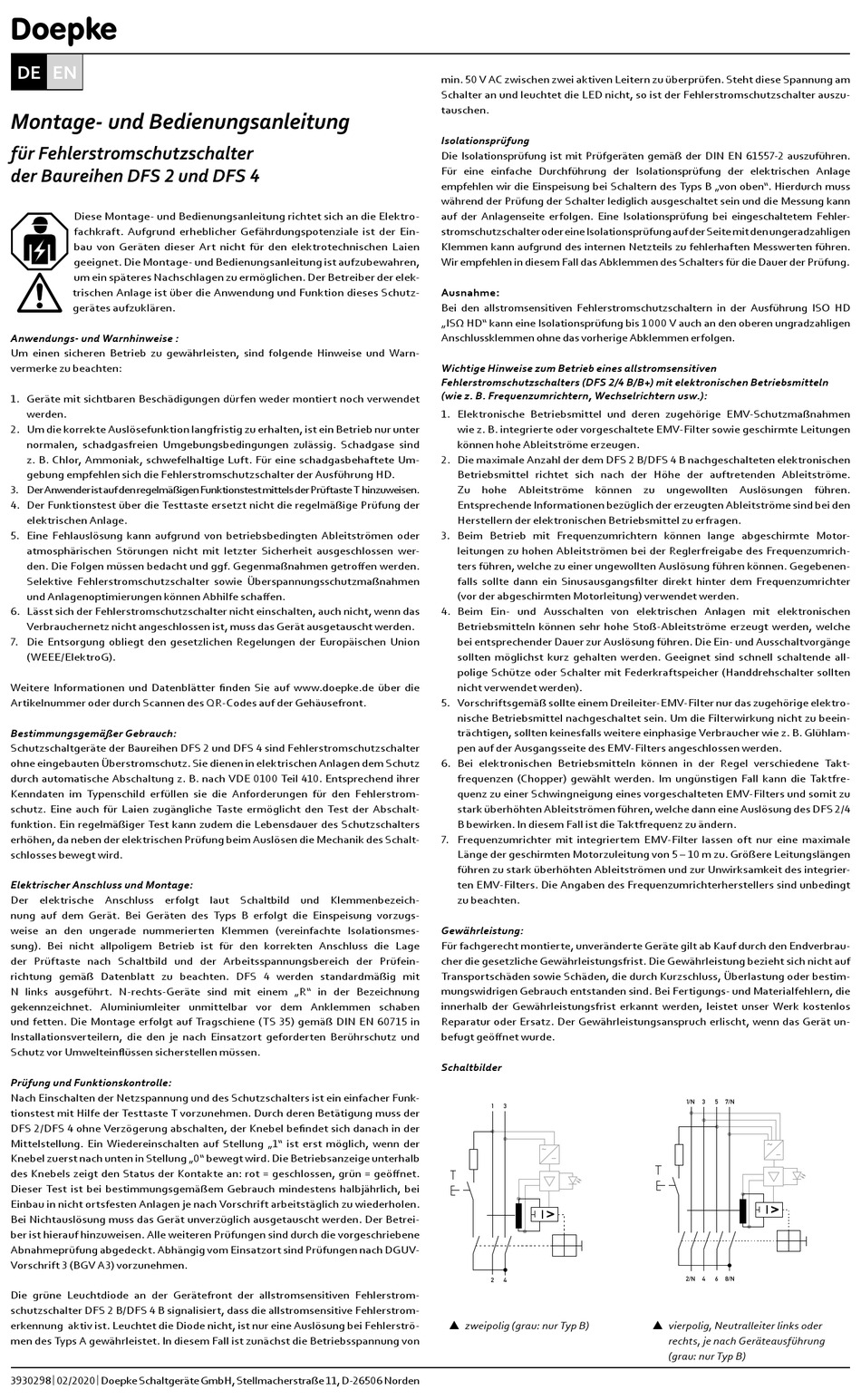 DOEPKE DFS2 0252/0,03B SK INSTALLATION AND OPERATING INSTRUCTIONS Pdf