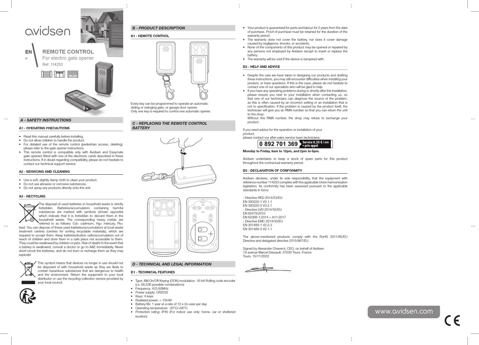 AVIDSEN 114253 MANUAL Pdf Download ManualsLib