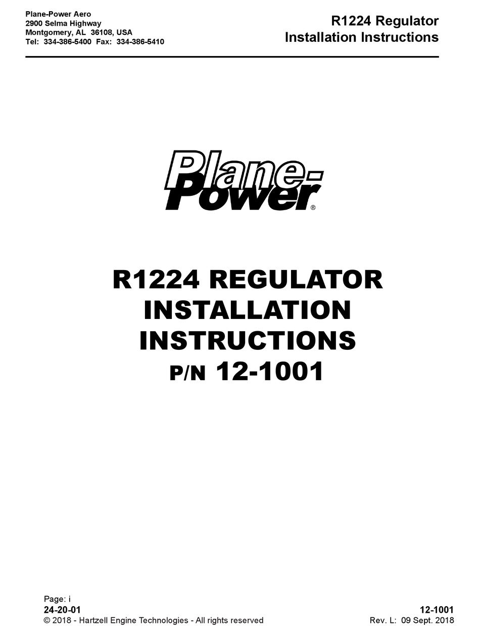 PLANEPOWER R1224 INSTALLATION INSTRUCTIONS MANUAL Pdf Download