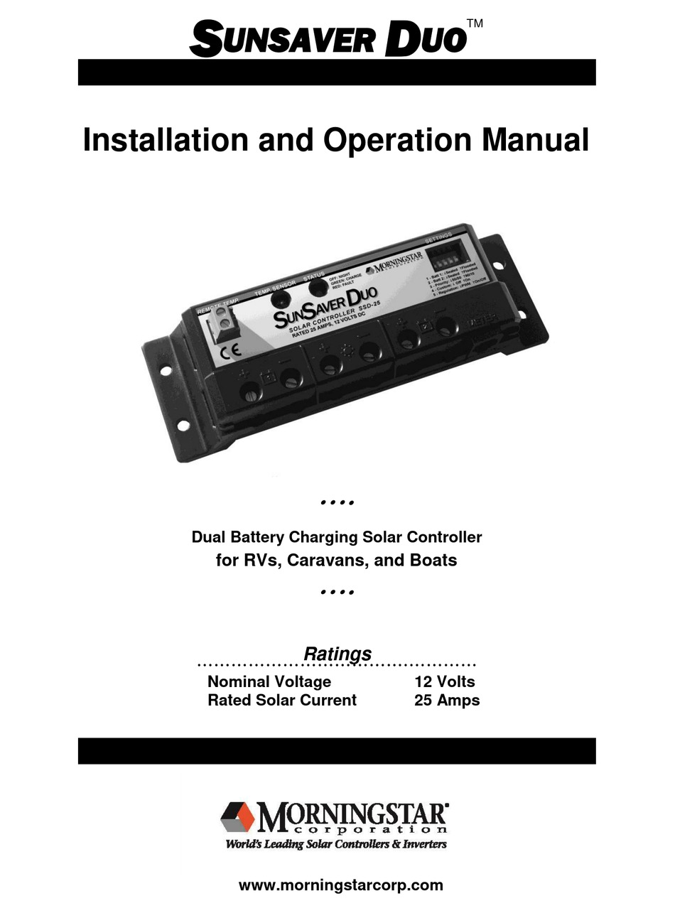 MORNINGSTAR SUNSAVER DUO SSD25RM INSTALLATION AND OPERATION MANUAL Pdf
