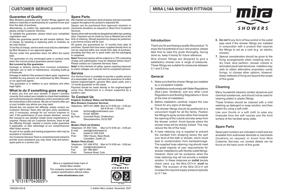 MIRA L14A MANUAL Pdf Download ManualsLib
