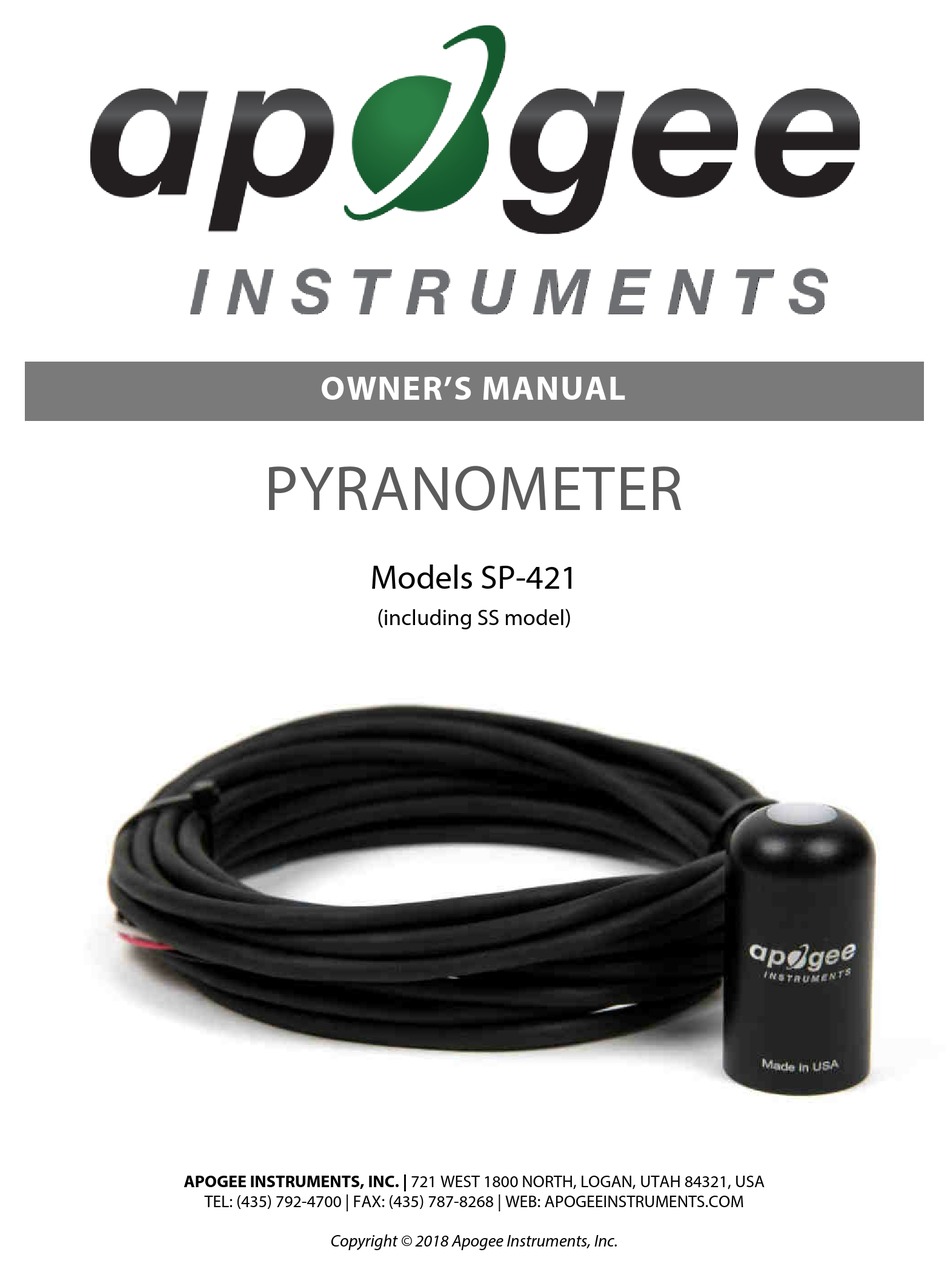 APOGEE INSTRUMENTS PYRANOMETER SP421 OWNER