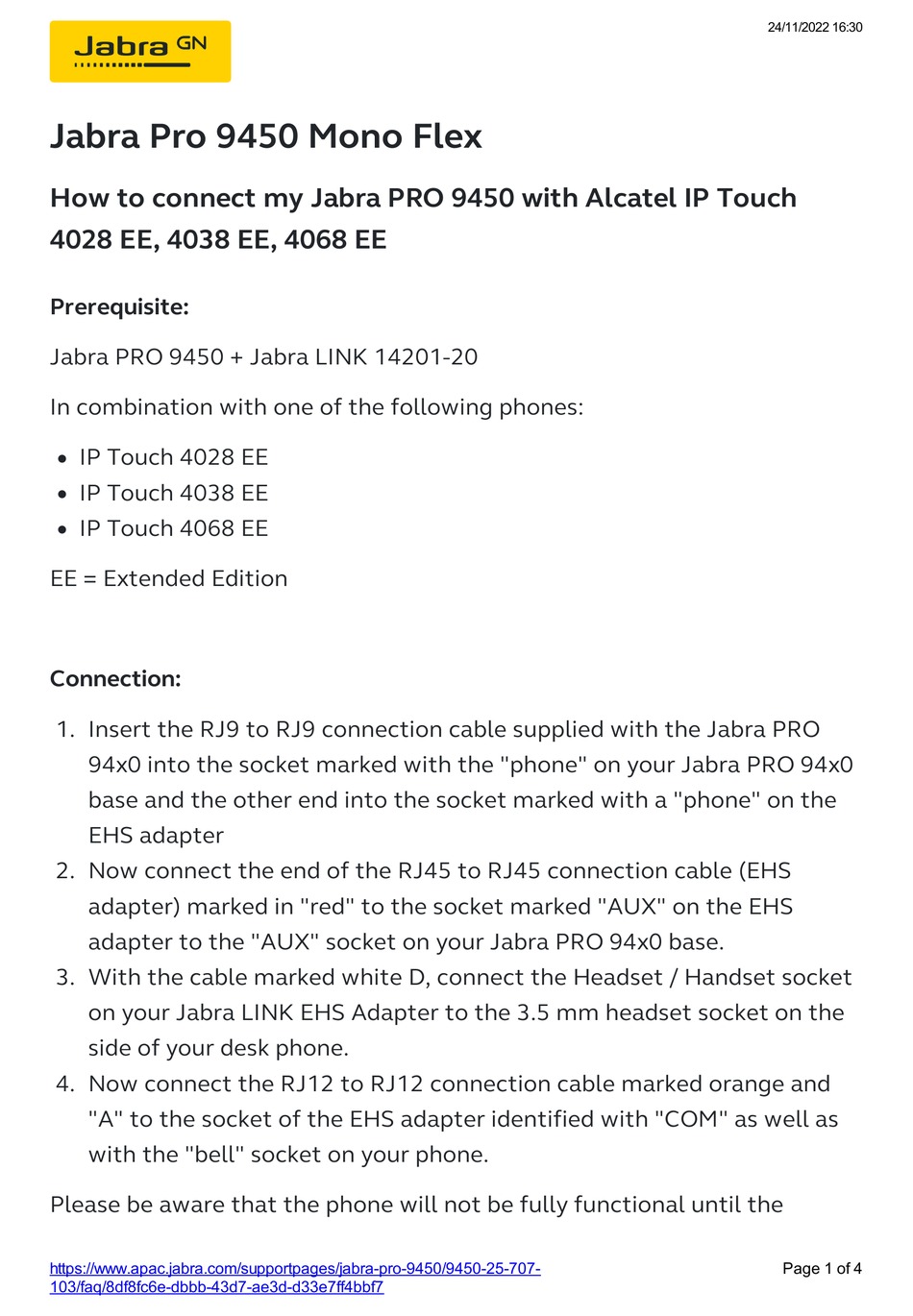 JABRA PRO 9450 MONO FLEX MANUAL Pdf Download ManualsLib