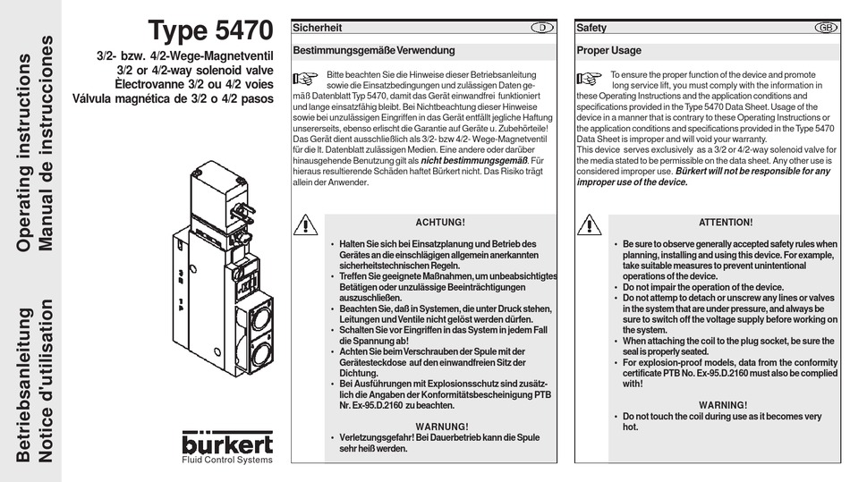 BURKERT 5470 OPERATING INSTRUCTIONS MANUAL Pdf Download ManualsLib