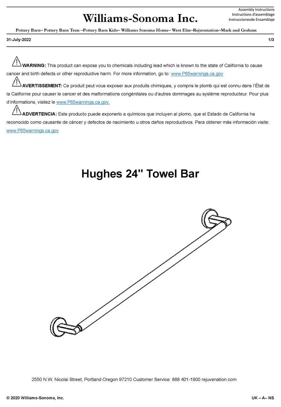 WILLIAMSSONOMA HUGHES 24 TOWEL BAR ASSEMBLY INSTRUCTIONS Pdf Download