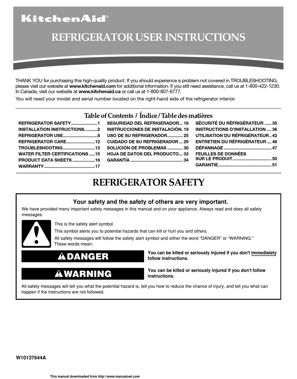 KITCHENAID WRF555SDFZ USER INSTRUCTIONS Pdf Download ManualsLib