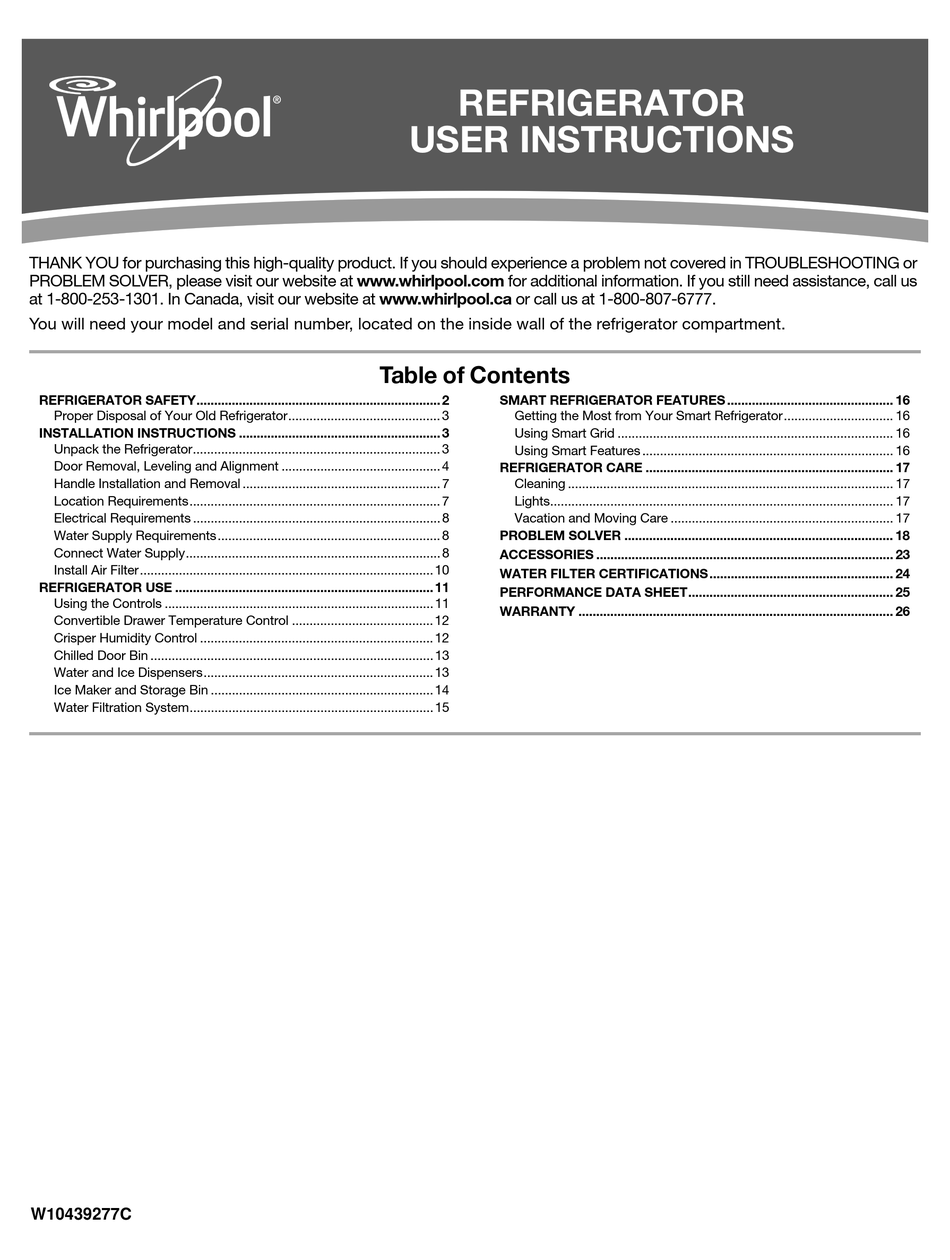 WHIRLPOOL ED5FVGXWS00 USER INSTRUCTIONS Pdf Download ManualsLib