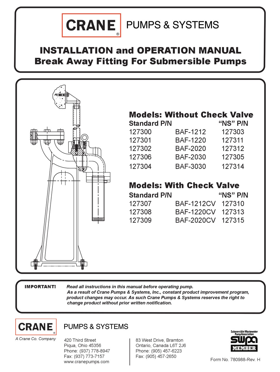 Crane Pumps & Systems Baf-1212 Installation And Operation Manual Pdf 