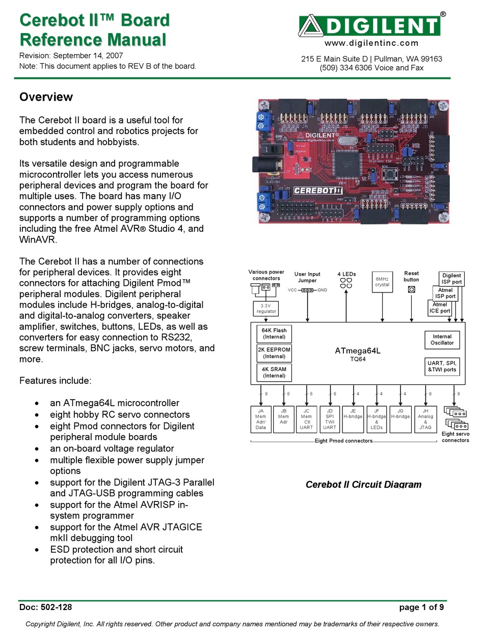 DIGILENT CEREBOT II REFERENCE MANUAL Pdf Download | ManualsLib