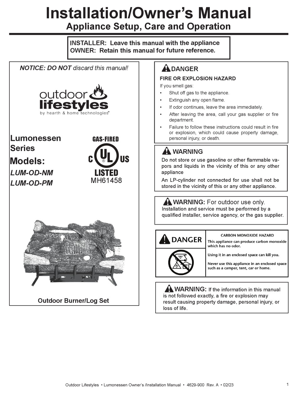 HEARTH AND HOME TECHNOLOGIES OUTDOOR LIFESTYLES LUM-OD-NM INSTALLATION ...
