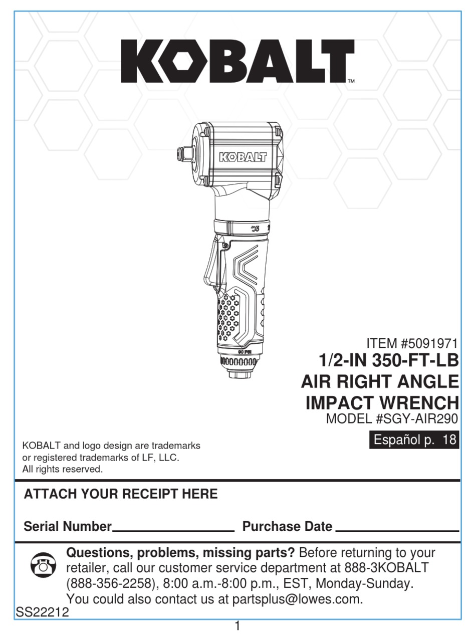 KOBALT SGYAIR290 OPERATING INSTRUCTIONS MANUAL Pdf Download ManualsLib