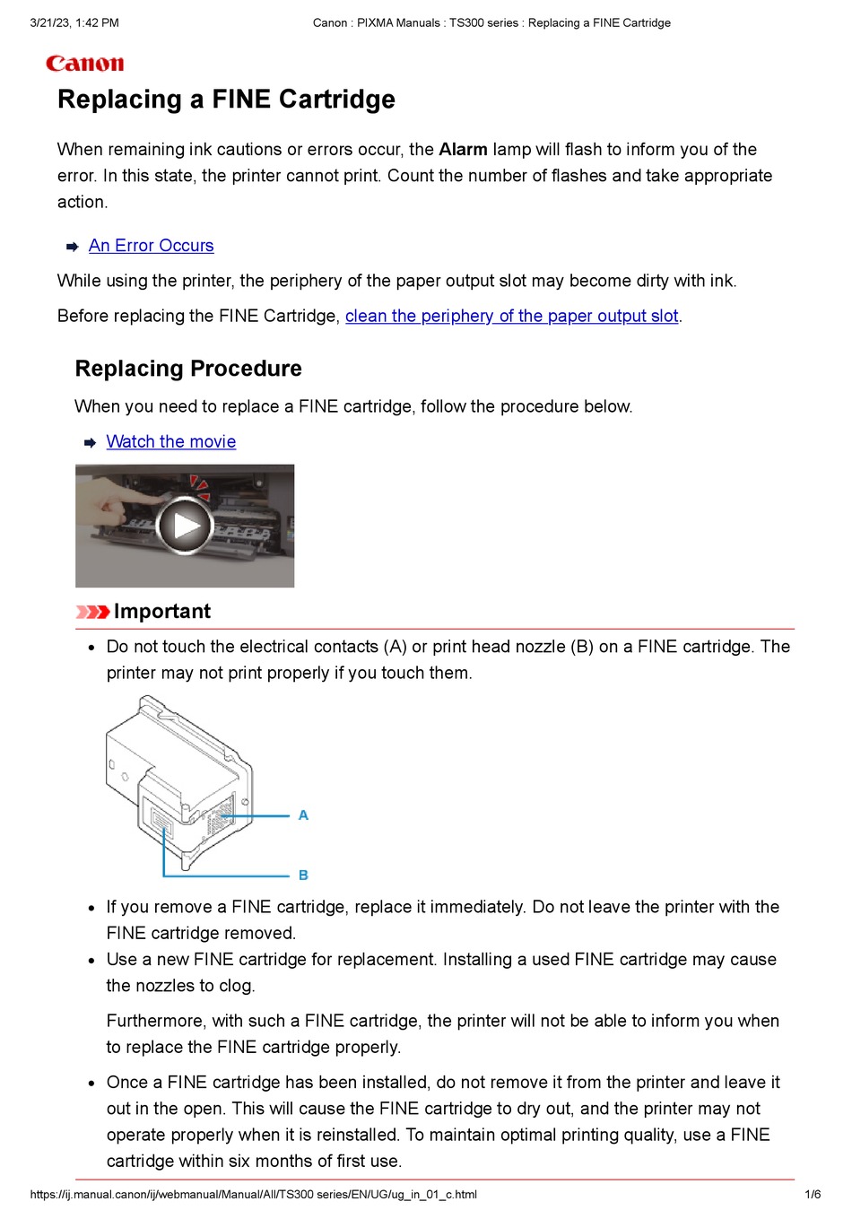 CANON PIXMA TS300 SERIES REPLACING Pdf Download ManualsLib