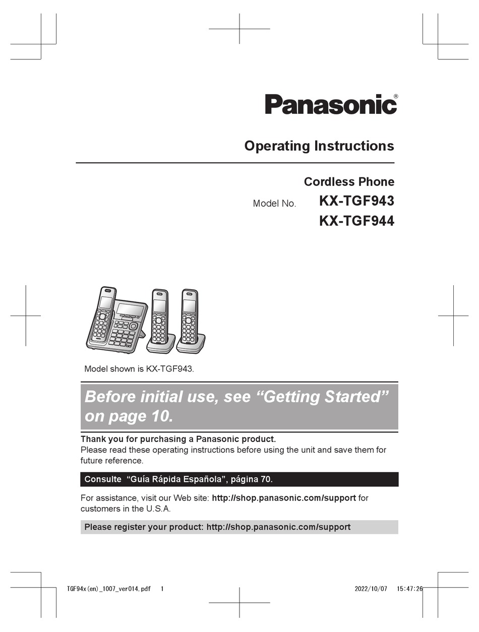 PANASONIC KX-TGF943 OPERATING INSTRUCTIONS MANUAL Pdf Download | ManualsLib