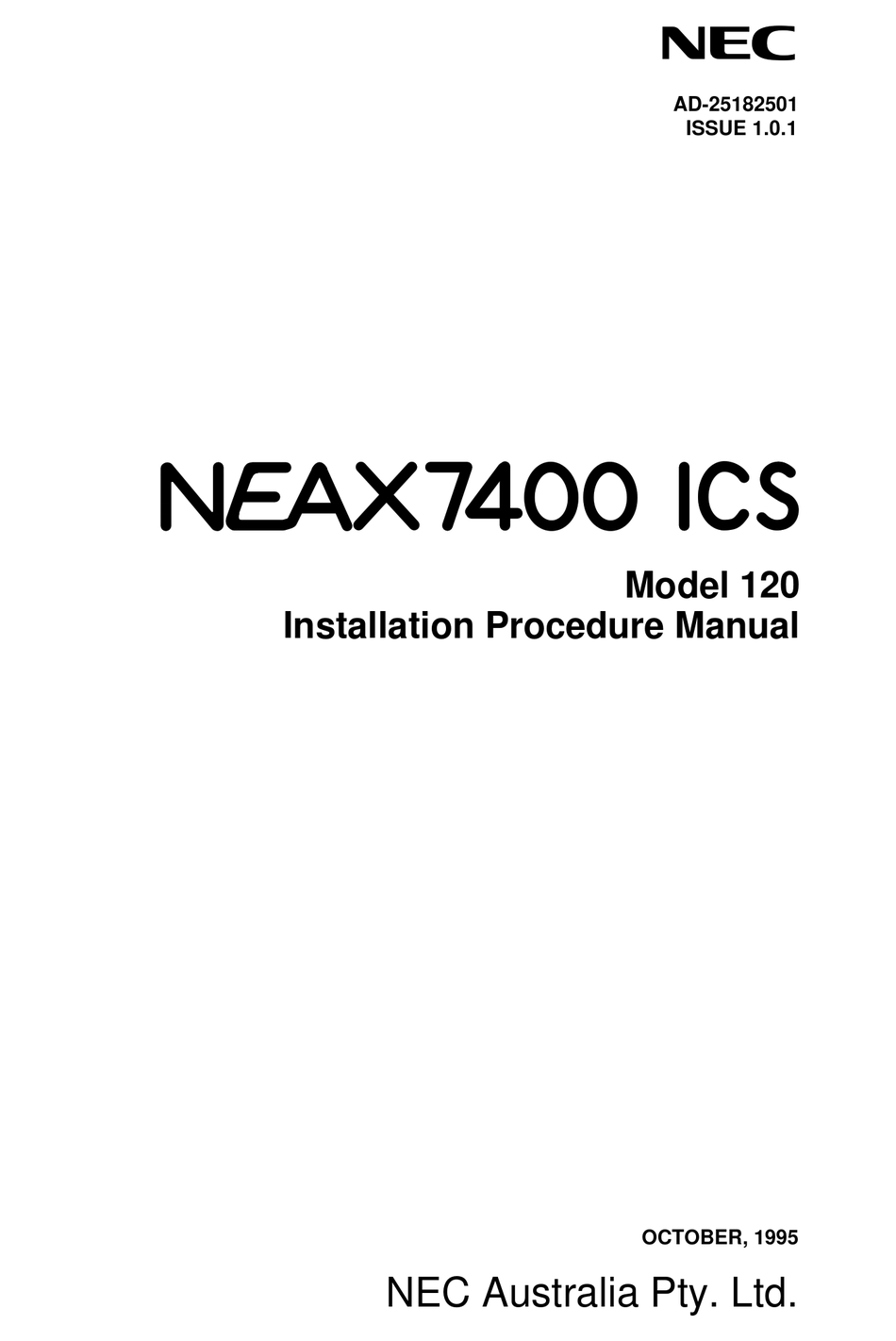 Nec Neax 7400 Ics Installation Manual Pdf Download Manualslib