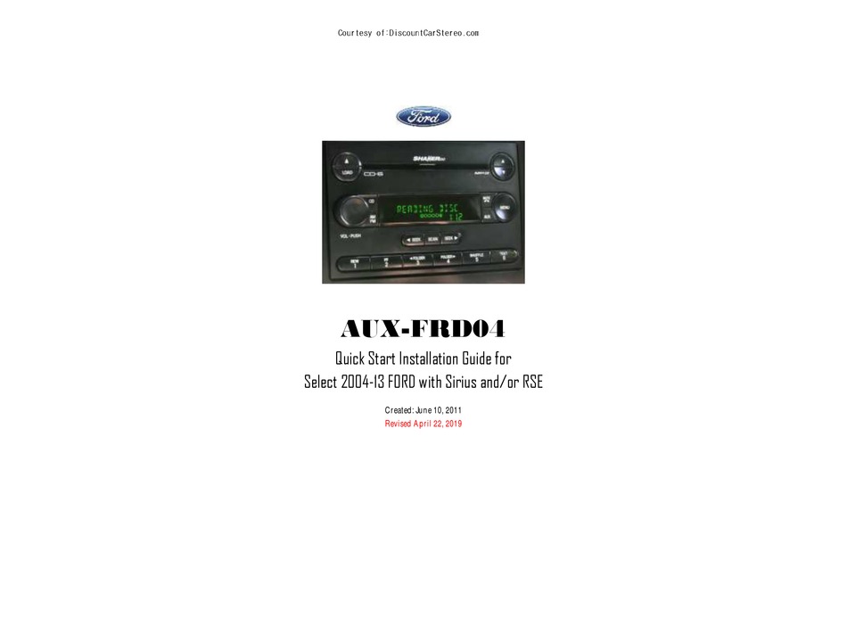 FORD AUXFRD04 QUICK START INSTALLATION MANUAL Pdf Download ManualsLib