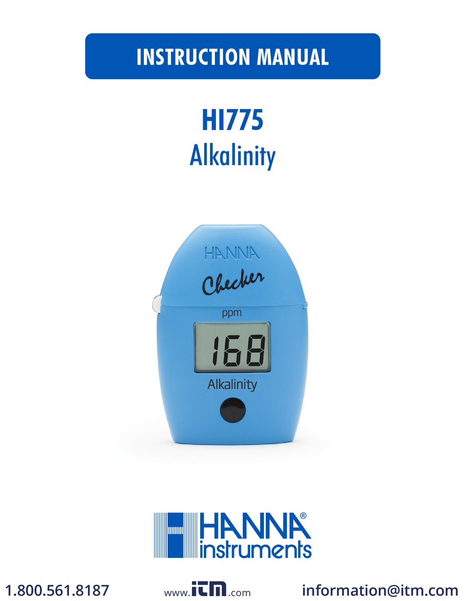 HANNA INSTRUMENTS ALKALINITY HI775 INSTRUCTION MANUAL Pdf Download
