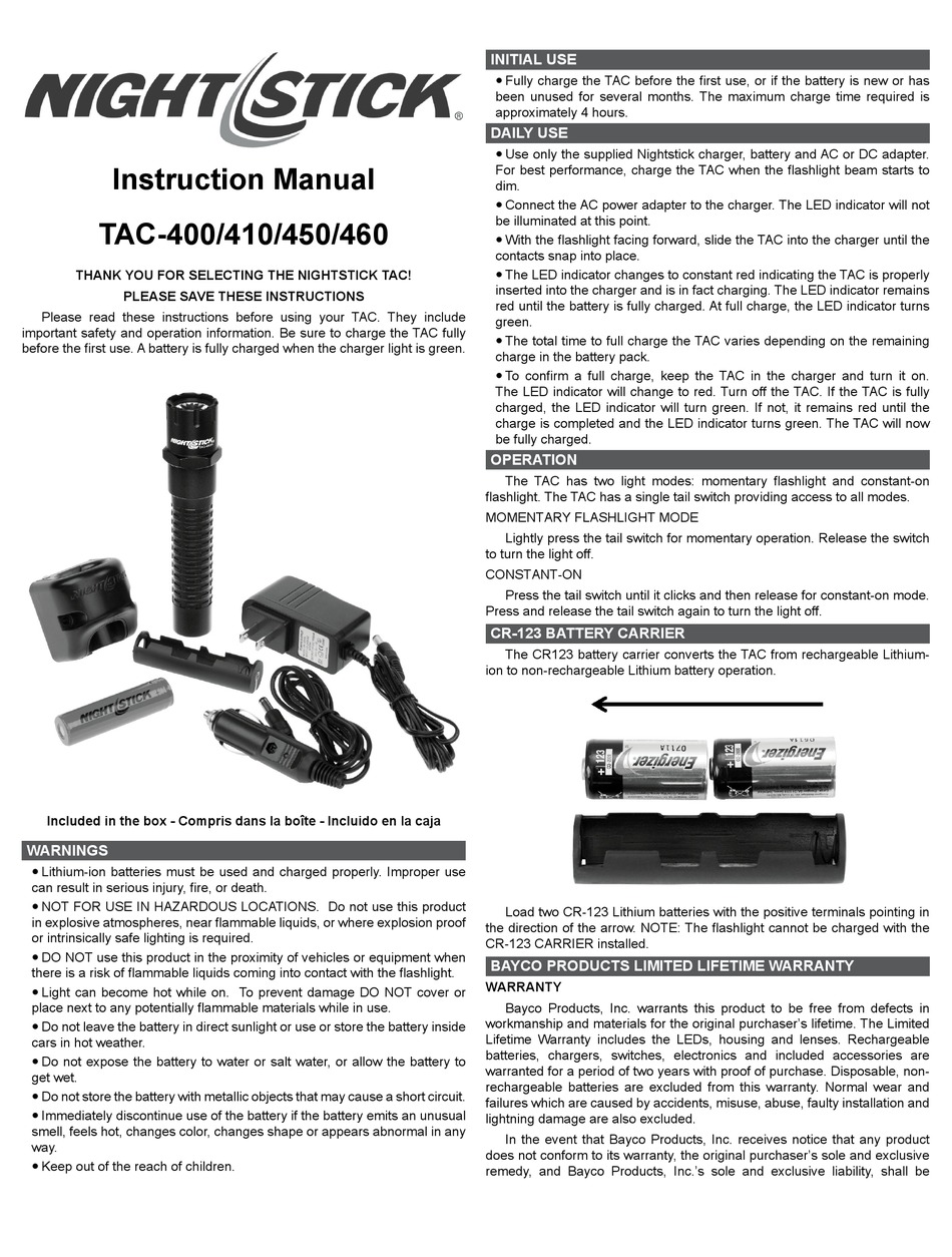 NIGHTSTICK TAC400 INSTRUCTION MANUAL Pdf Download ManualsLib