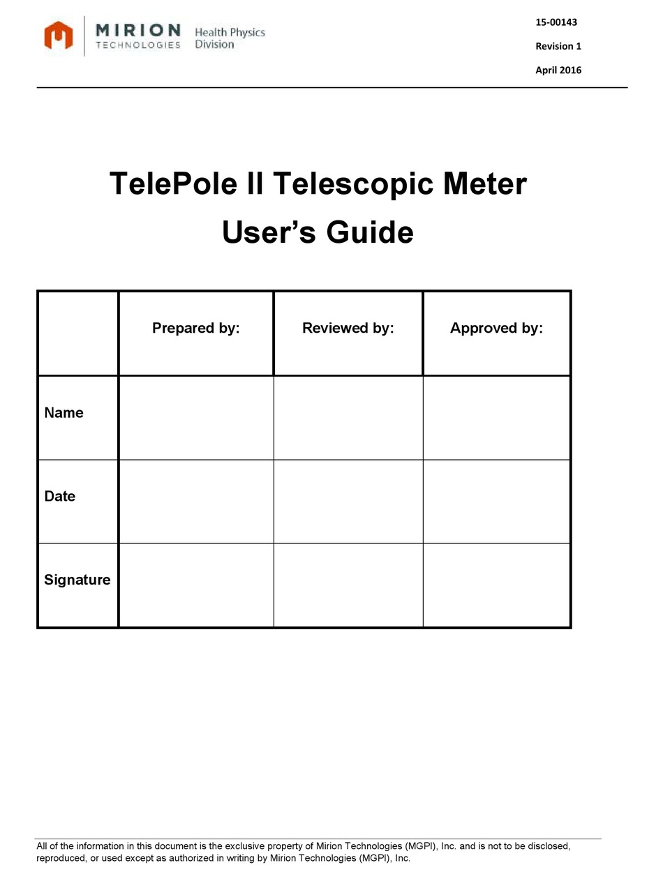 MIRION TECHNOLOGIES TELEPOLE II USER MANUAL Pdf Download ManualsLib