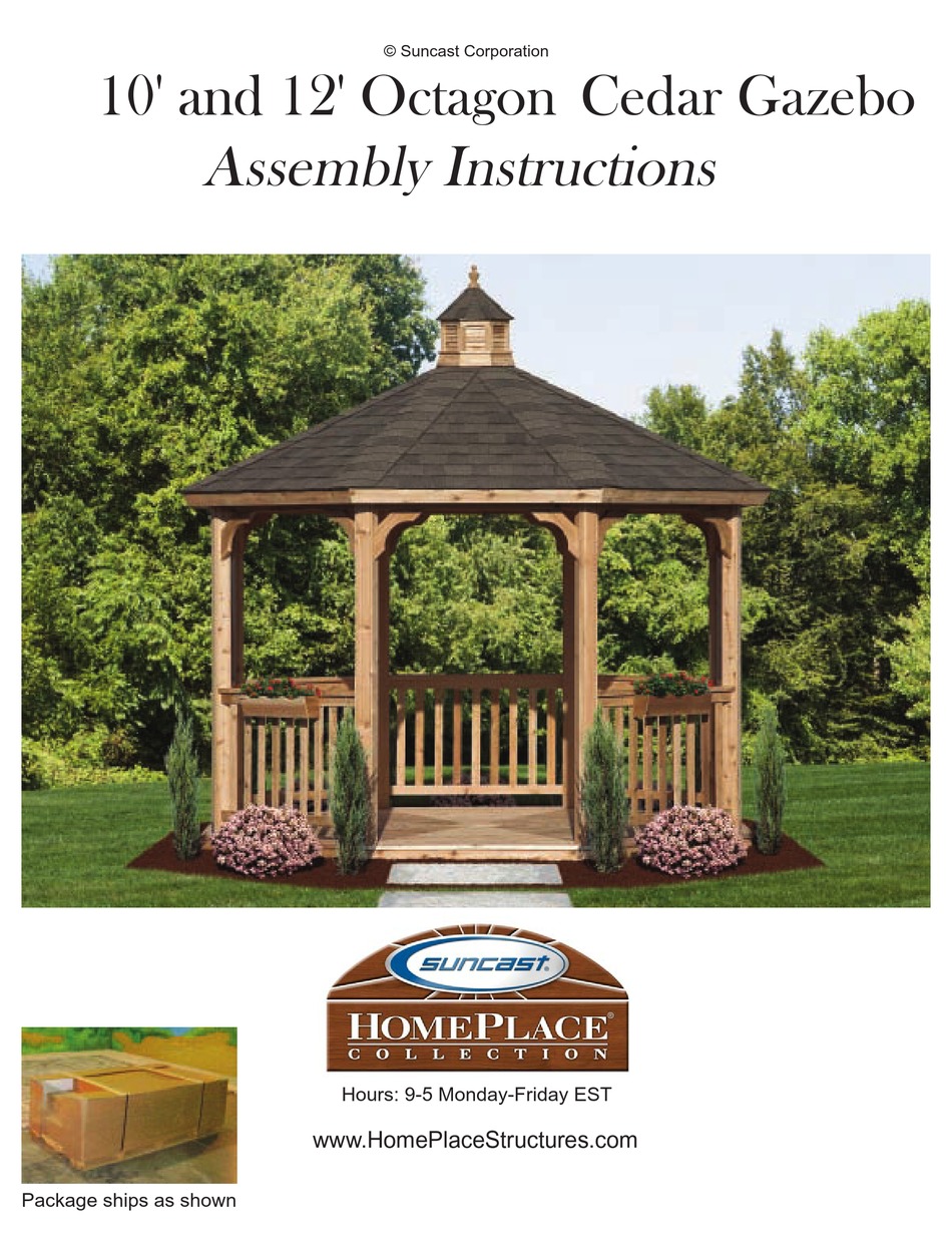 SUNCAST HOMEPLACE 10' OCTAGON CEDAR GAZEBO ASSEMBLY INSTRUCTIONS MANUAL