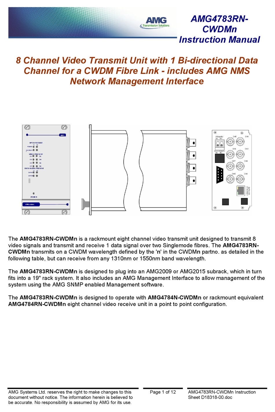 AMG AMG4783RNCWDMN INSTRUCTION MANUAL Pdf Download ManualsLib
