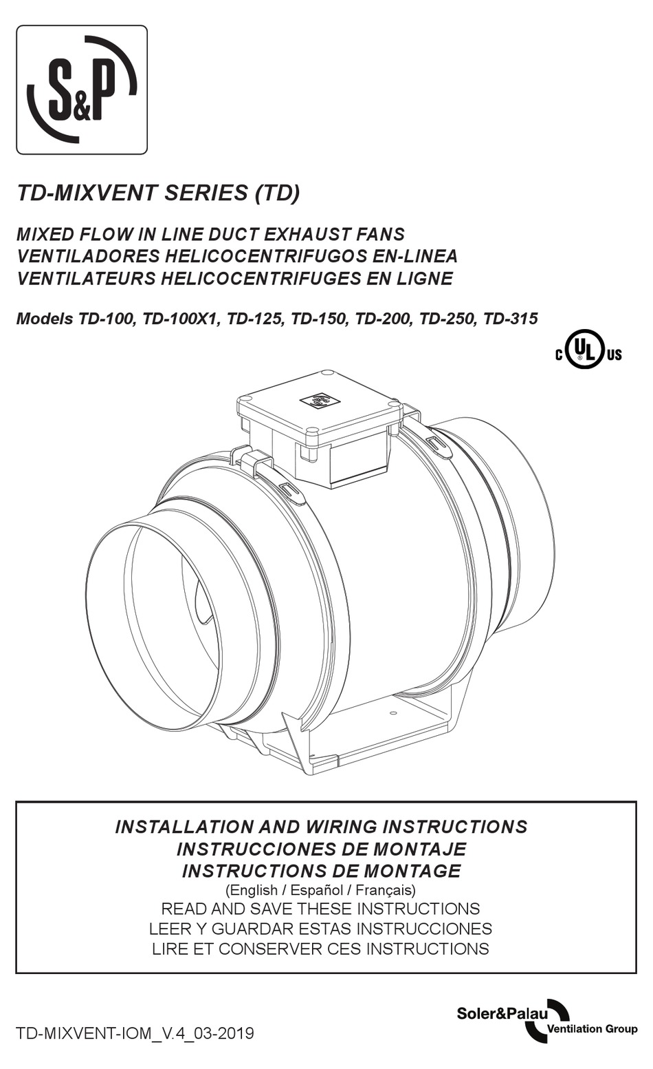 S&P MIXVENT TD SERIES INSTALLATION AND WIRING INSTRUCTIONS Pdf Download ...