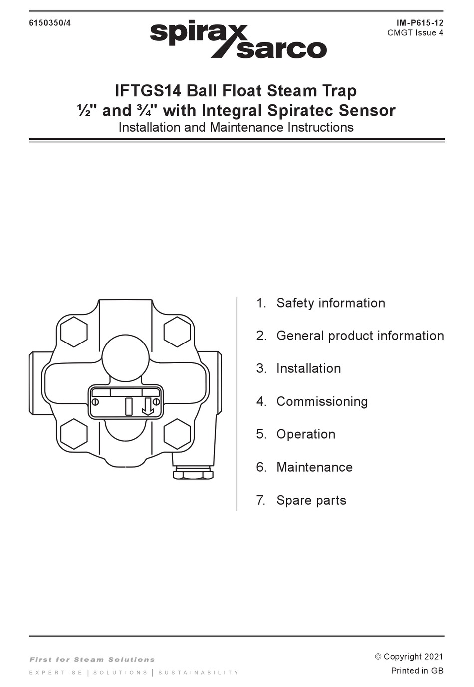 SPIRAX SARCO IFTGS14 INSTALLATION AND MAINTENANCE INSTRUCTIONS MANUAL