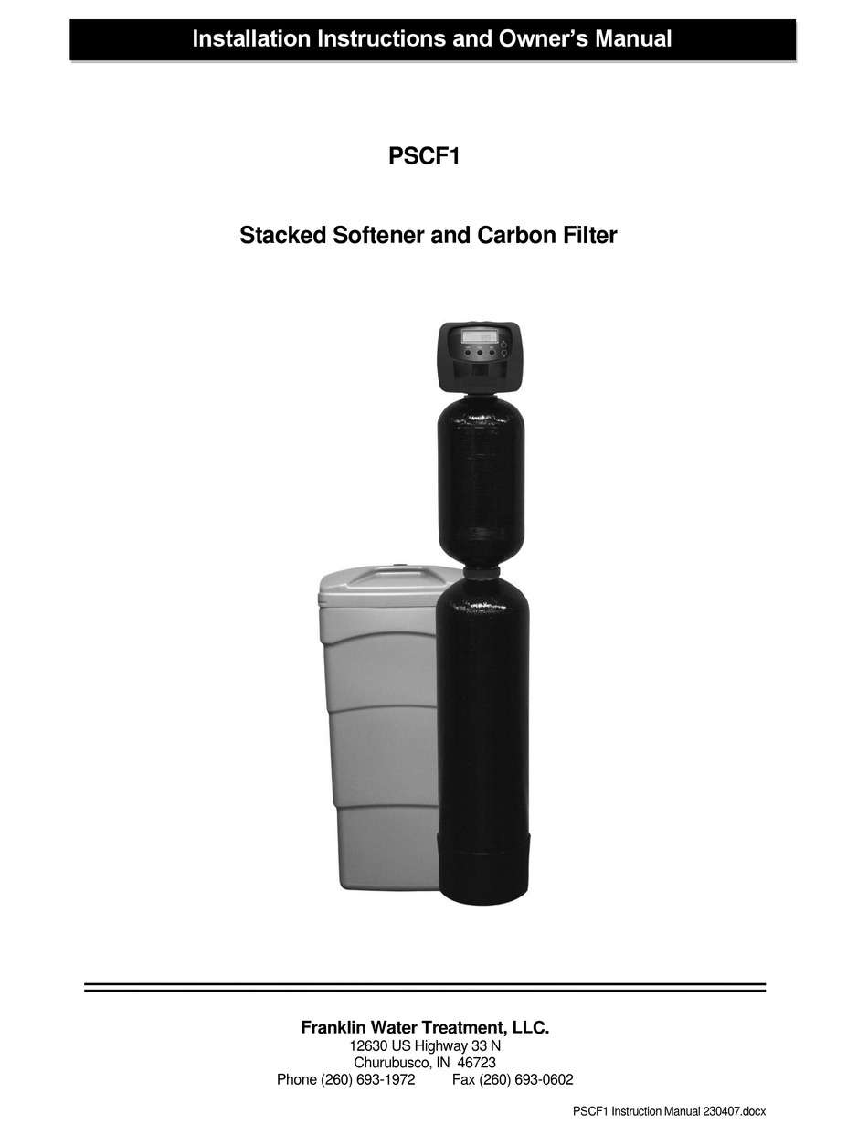 FRANKLIN WATER TREATMENT PSCF1 INSTALLATION INSTRUCTIONS AND OWNER'S