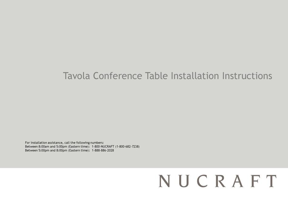 NUCRAFT TAVOLA CONFERENCE TABLE INSTALLATION INSTRUCTIONS MANUAL Pdf