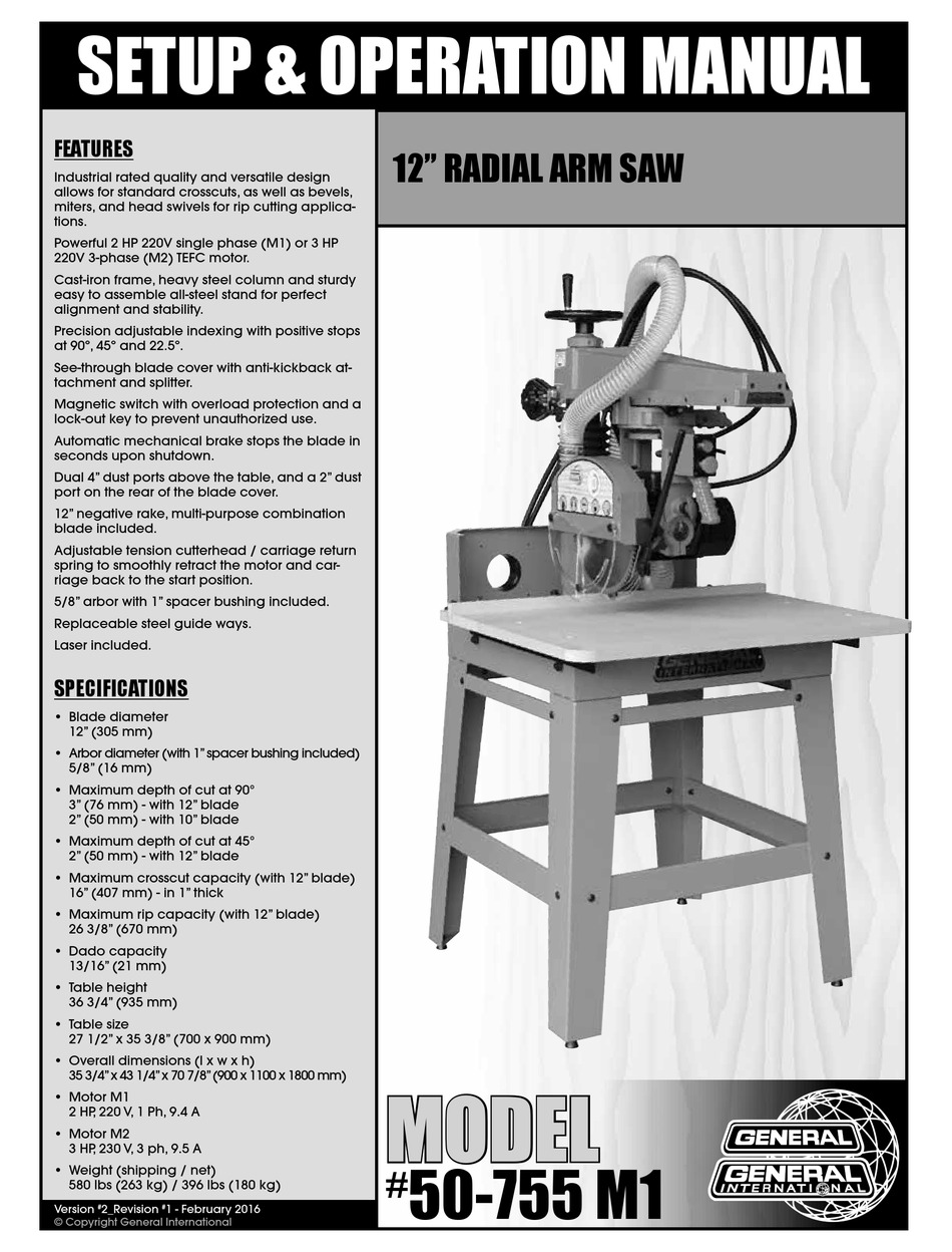 GENERAL INTERNATIONAL 50755 M1 SETUP & OPERATION MANUAL Pdf Download