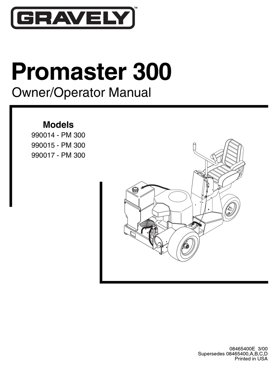 GRAVELY PROMASTER 300 OWNER'S/OPERATOR'S MANUAL Pdf Download | ManualsLib