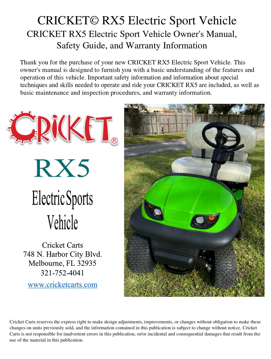CRICKET RX5 OWNER'S MANUAL, SAFETY MANUAL, AND WARRANTY INFORMATION Pdf
