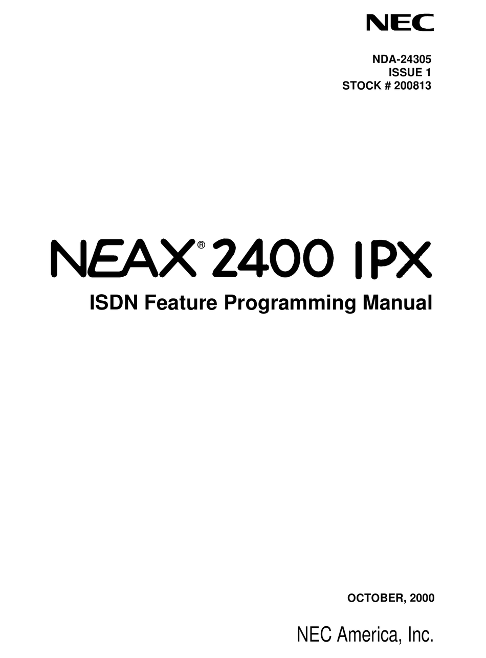 Nec Neax 2400 Ipx Programming Manual Pdf Download Manualslib
