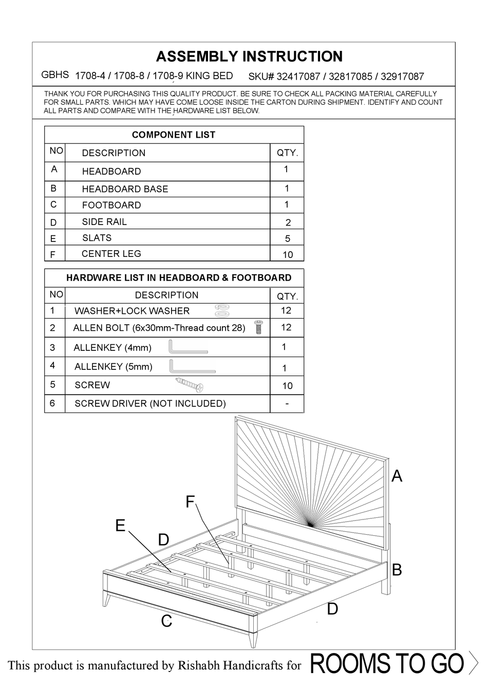 ROOMS TO GO 1708-4 ASSEMBLY INSTRUCTION Pdf Download | ManualsLib