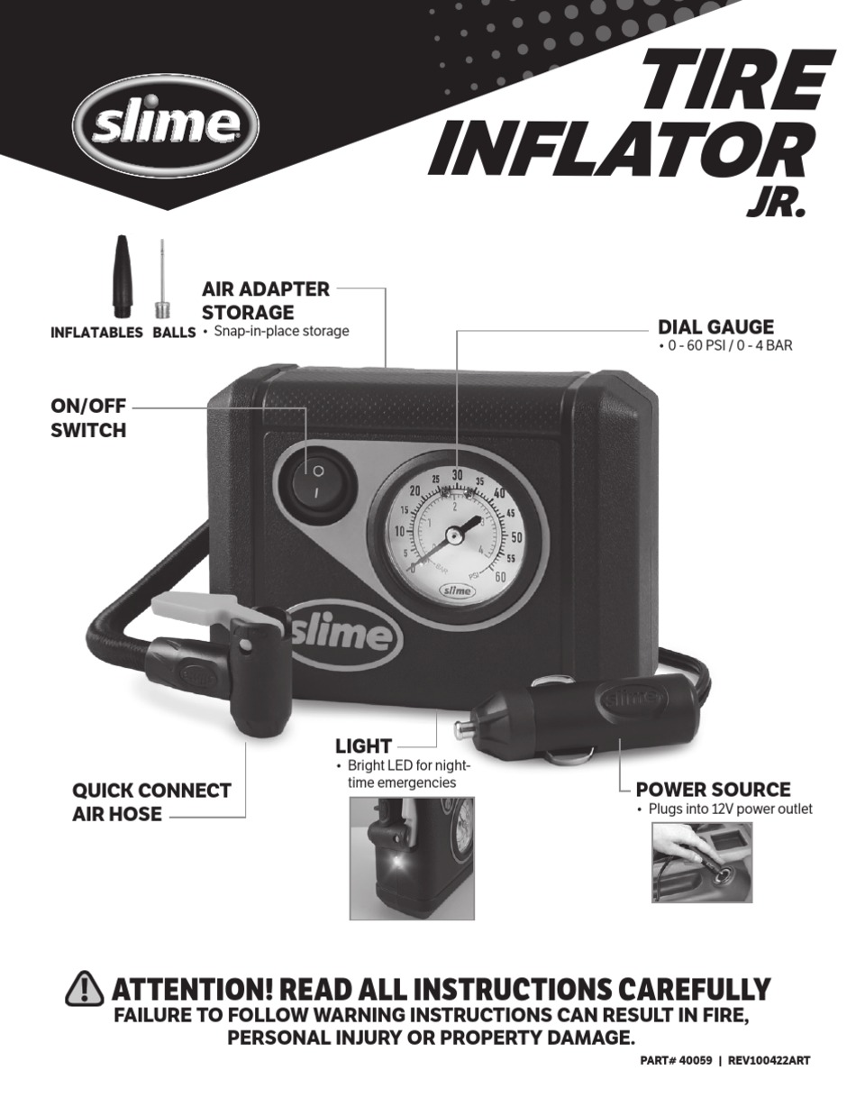 SLIME TIRE INFLATOR JR MANUAL Pdf Download ManualsLib