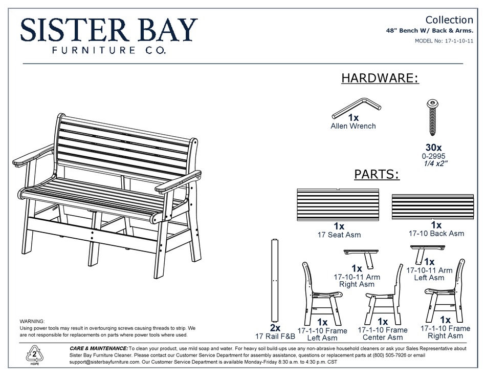 SISTER BAY 17-1-10-11 ASSEMBLY INSTRUCTIONS Pdf Download | ManualsLib