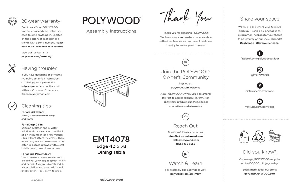POLYWOOD EDGE EMT4078V ASSEMBLY INSTRUCTIONS Pdf Download ManualsLib