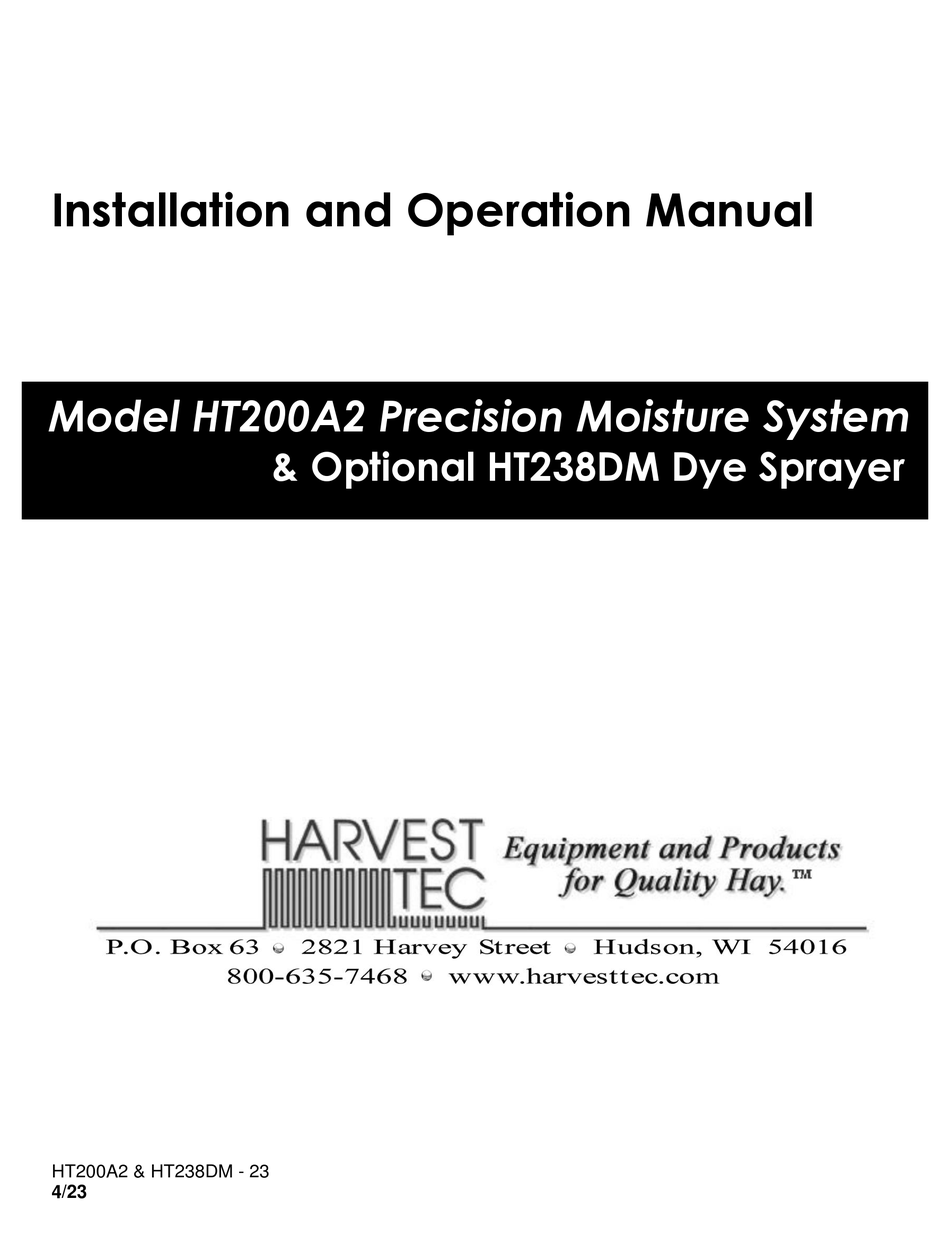 HARVEST TEC HT200A2 INSTALLATION AND OPERATION MANUAL Pdf Download