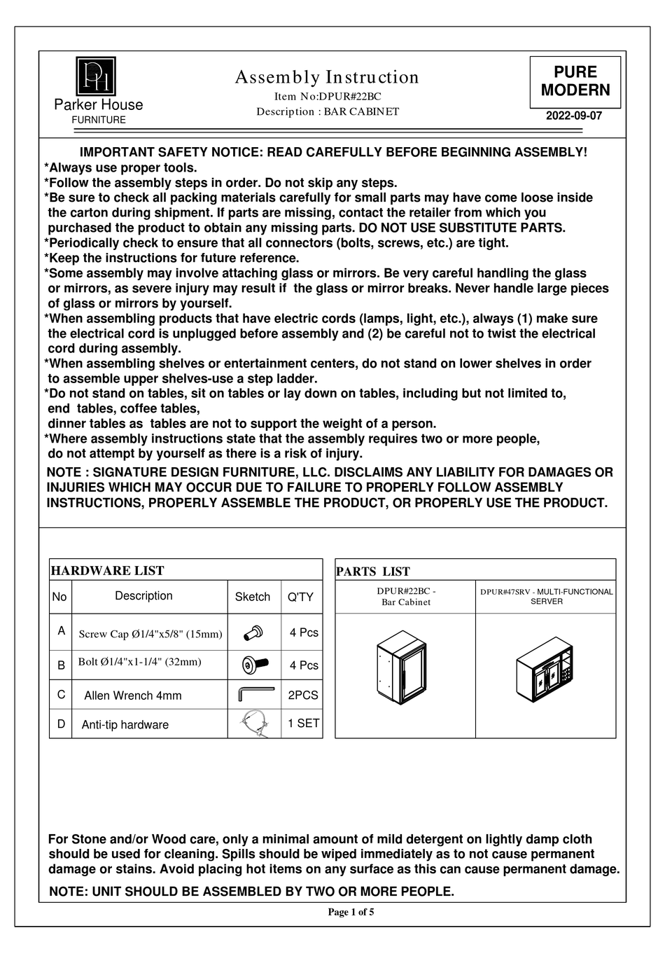 PARKER HOUSE 22BC ASSEMBLY INSTRUCTION Pdf Download ManualsLib