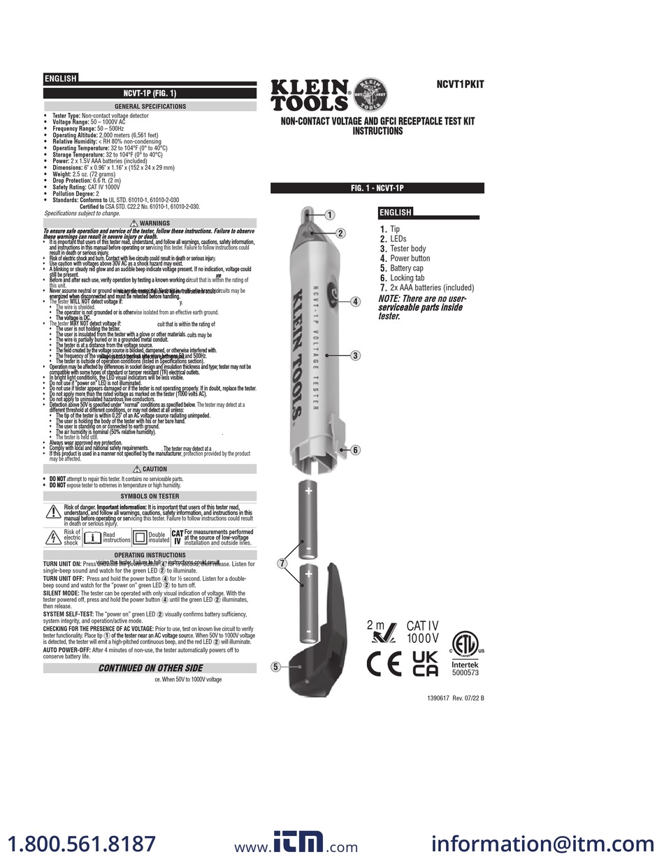 KLEIN TOOLS NCVT1PKIT INSTRUCTIONS Pdf Download ManualsLib