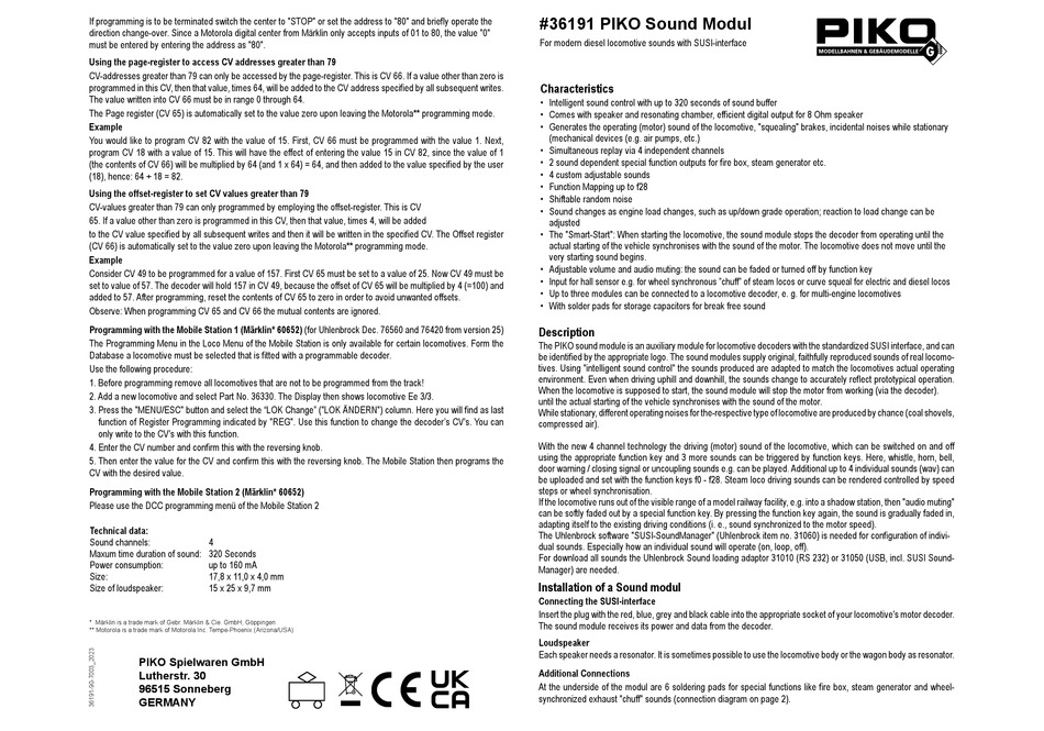 PIKO 36191 MANUAL Pdf Download | ManualsLib