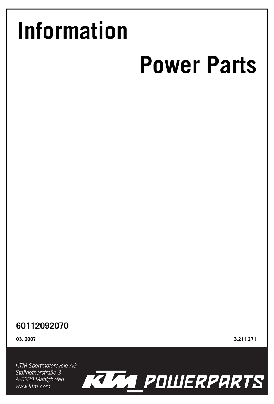 KTM POWER PARTS 60112092070 INFORMATION Pdf Download ManualsLib