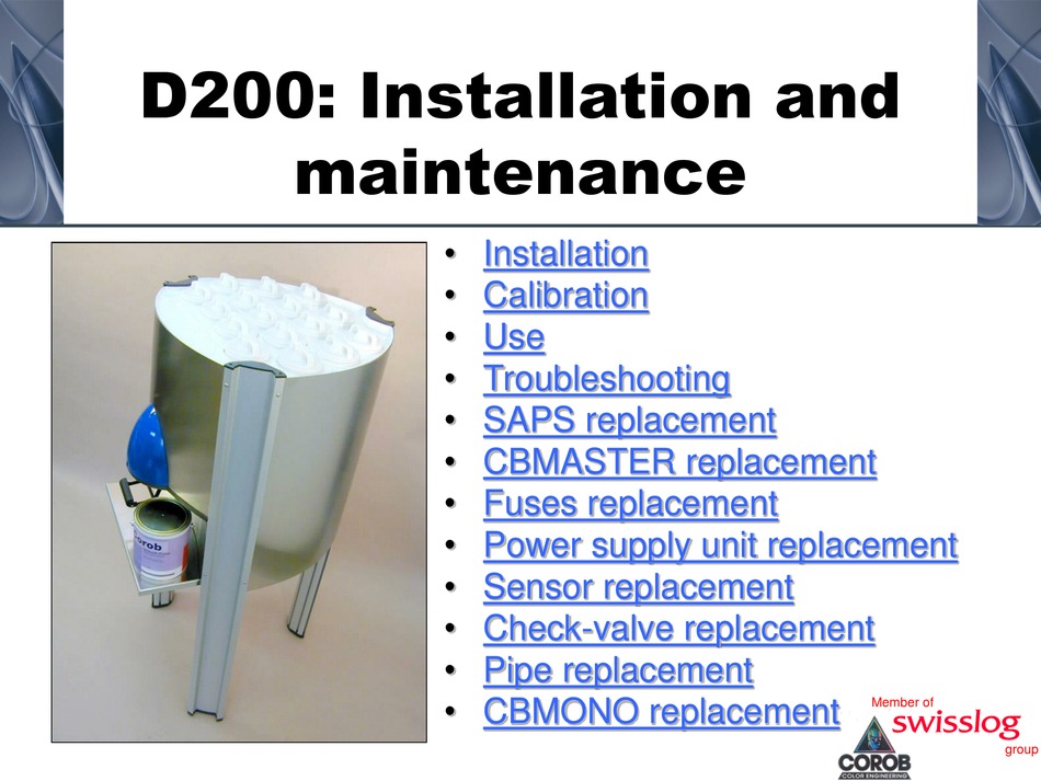 SWISSLOG COROB D200 INSTALLATION AND MAINTENANCE MANUAL Pdf Download