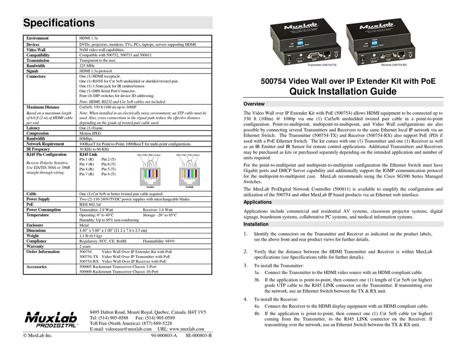 MUXLAB 500754 QUICK INSTALLATION MANUAL Pdf Download | ManualsLib