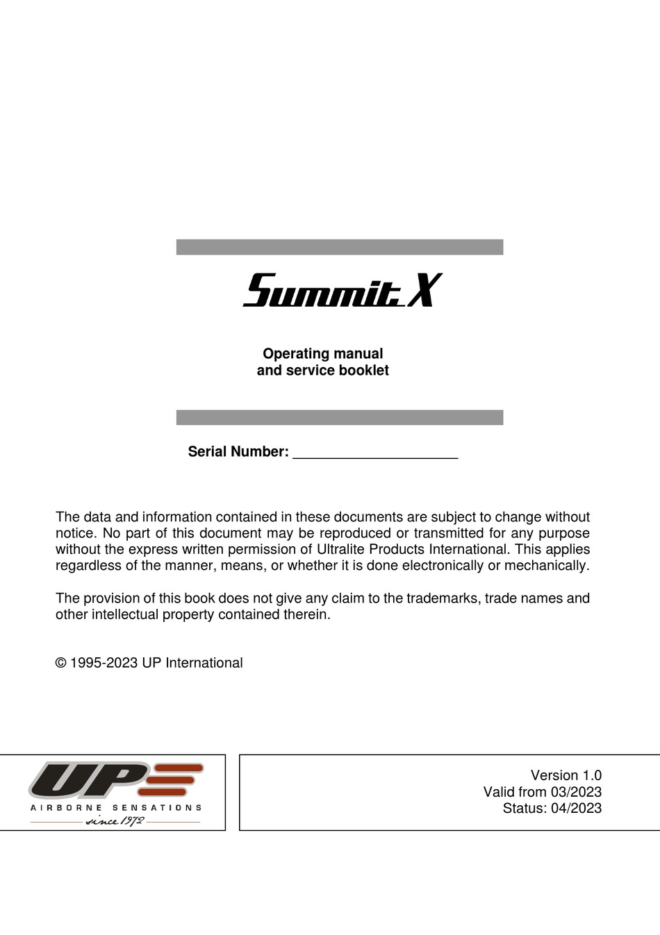 UP SUMMIT X MANUAL Pdf Download ManualsLib
