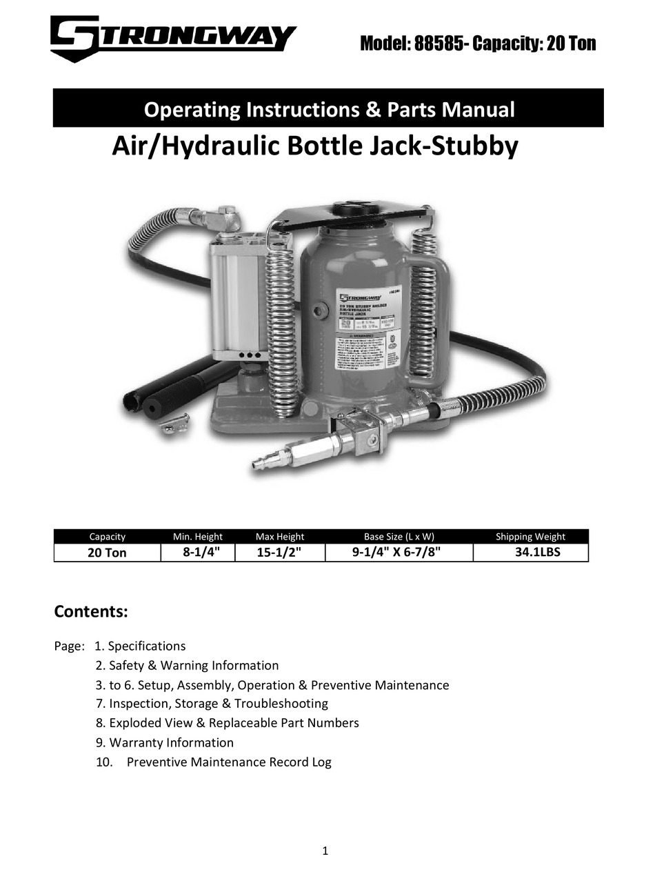 STRONGWAY 88585 OPERATING INSTRUCTIONS & PARTS MANUAL Pdf Download