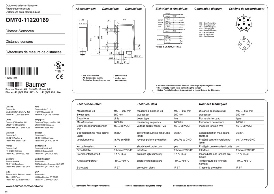 BAUMER OM70-11220169 QUICK START MANUAL Pdf Download | ManualsLib