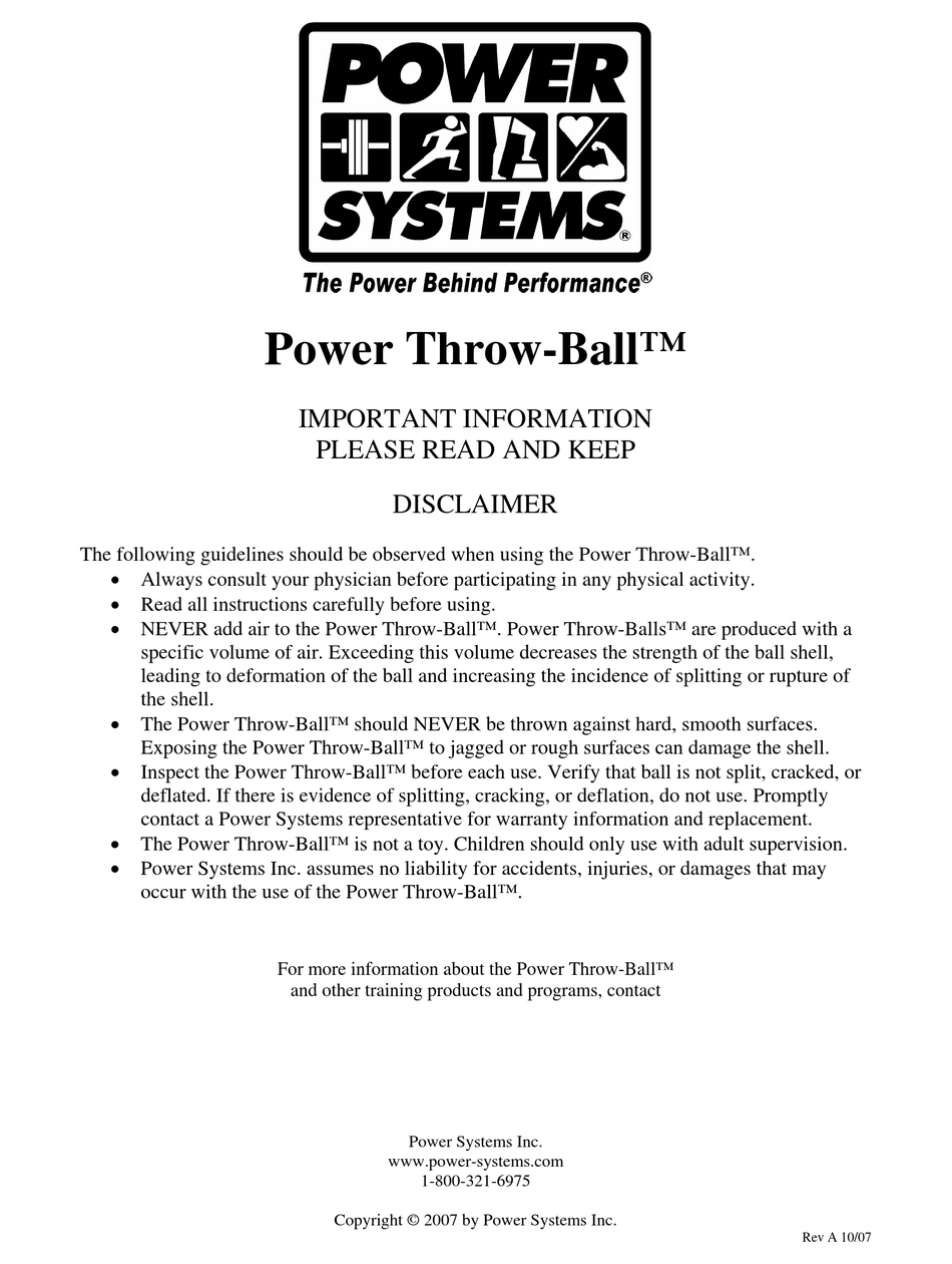 POWER SYSTEMS POWER THROWBALL MANUAL Pdf Download ManualsLib