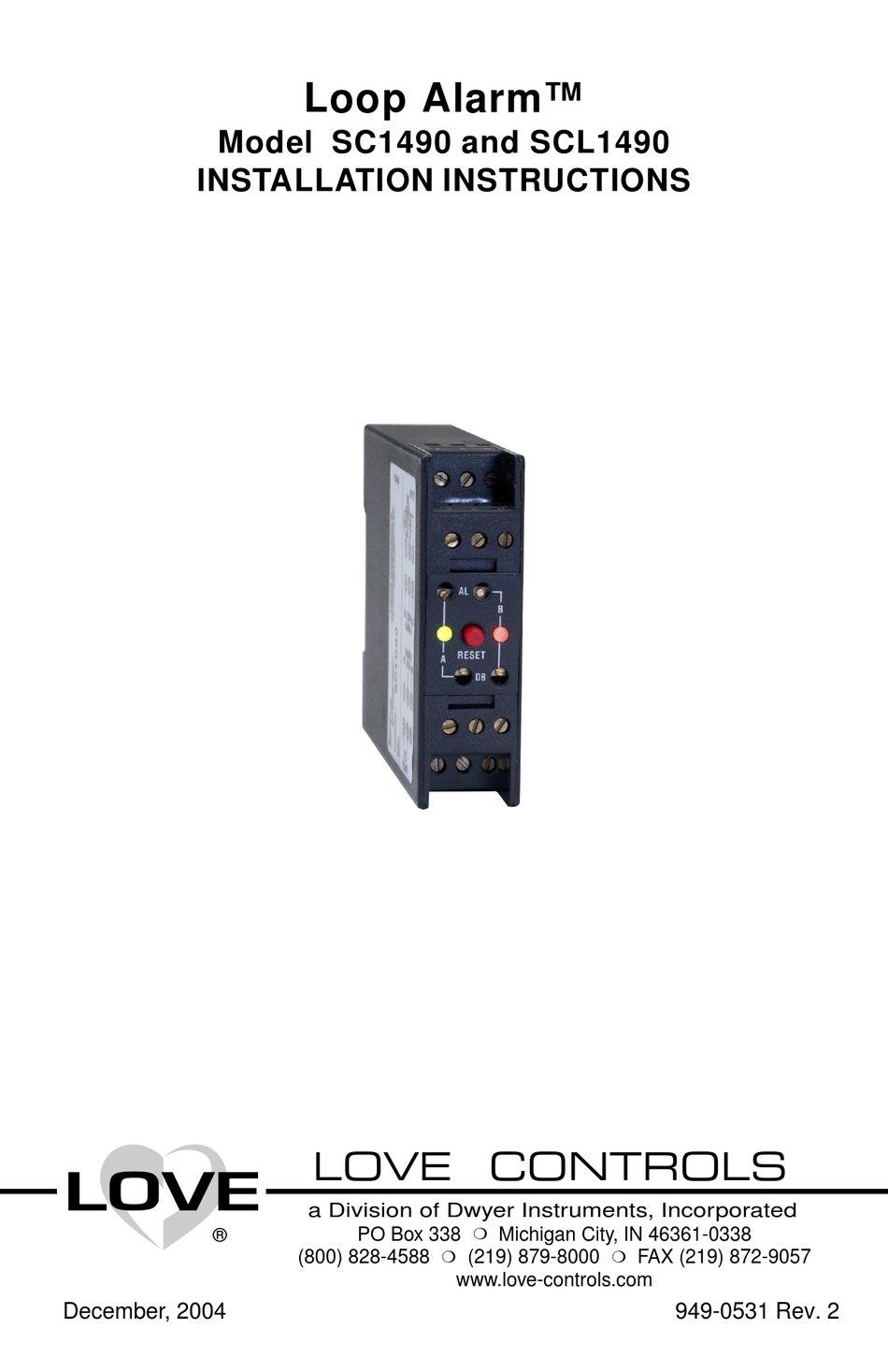 LOVE CONTROLS LOOP ALARM SC1490 INSTALLATION INSTRUCTIONS MANUAL Pdf