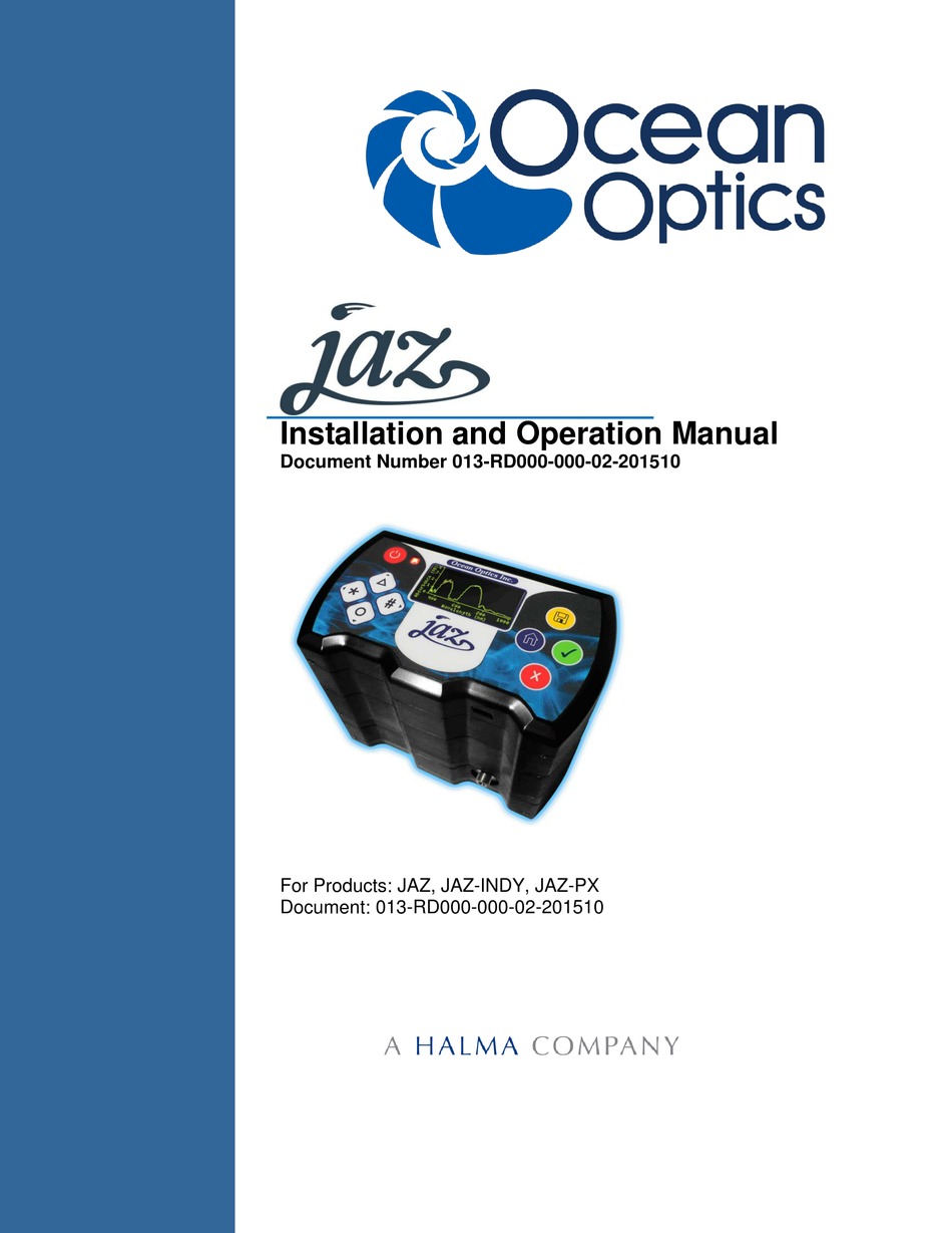HALMA OCEAN OPTICS JAZ INSTALLATION AND OPERATION MANUAL Pdf Download ManualsLib