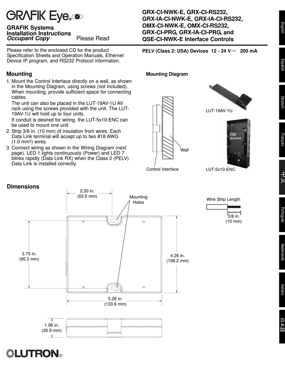 GRAFIK EYE GRX-CI-NWK-E INSTALLATION INSTRUCTIONS MANUAL Pdf Download ...